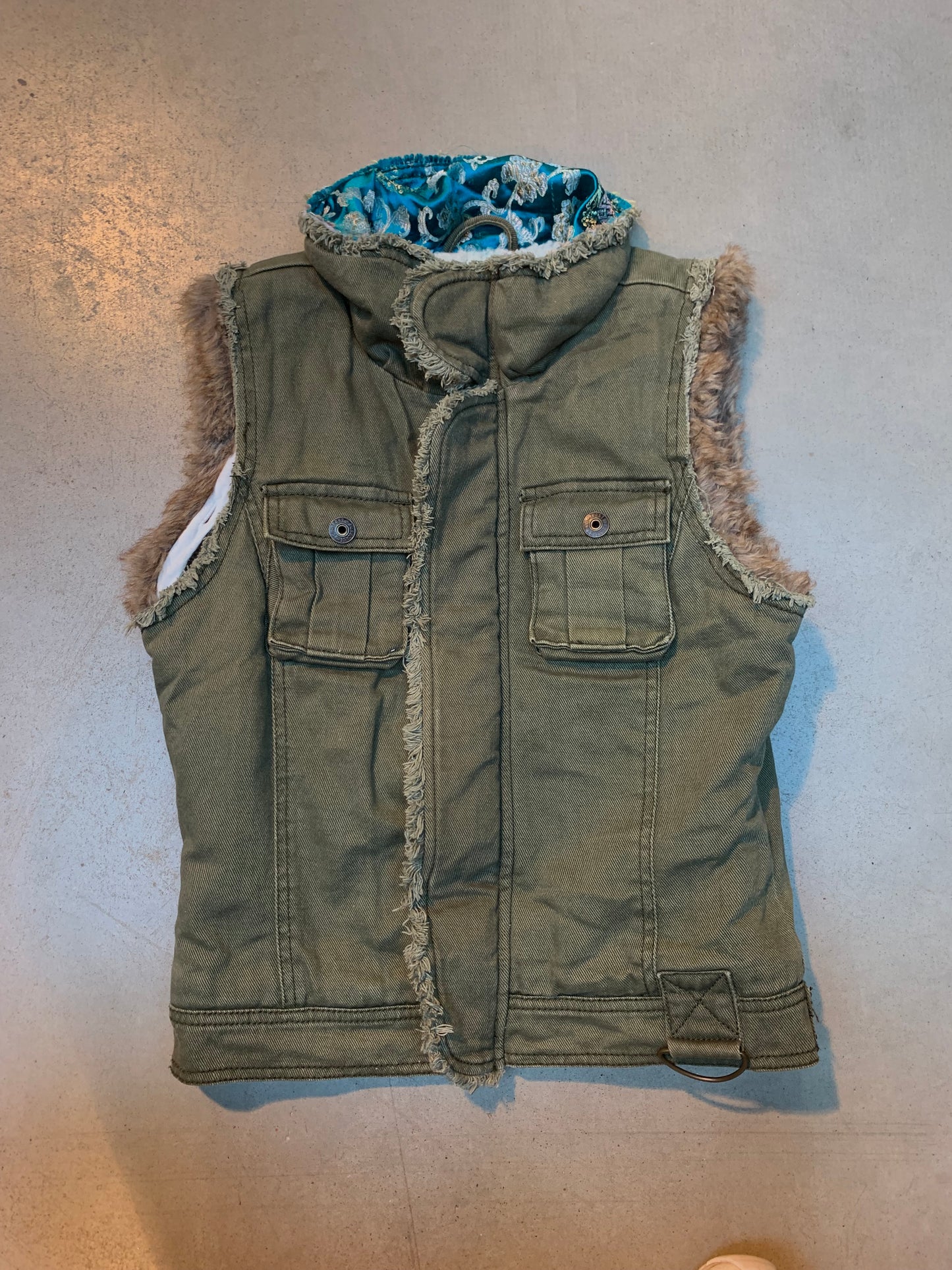 Y2K Khaki Green Forecast FCST-08 Sleeveless Denim Vest