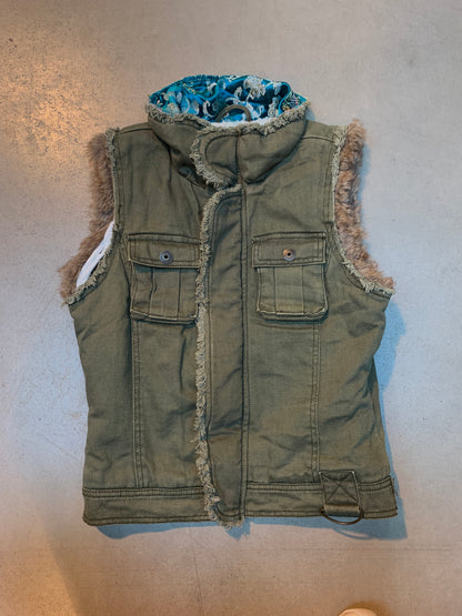 Y2K Khaki Green Forecast FCST-08 Sleeveless Denim Vest
