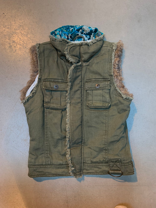 Y2K Khaki Green Forecast FCST-08 Sleeveless Denim Vest