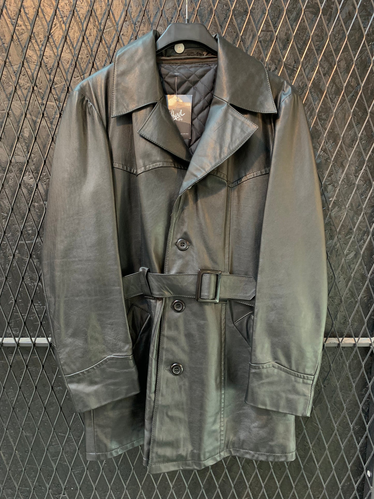 Womens Button Up Leather Trench Coat