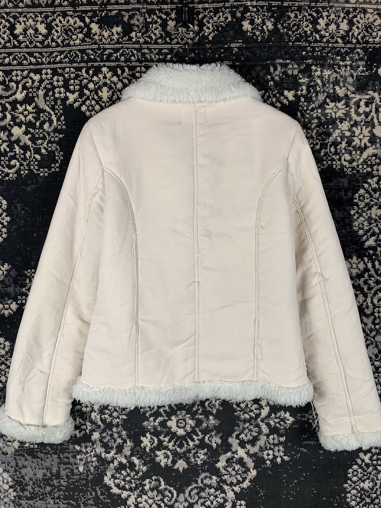 Women's japdt White Lambskin Button Up Coat