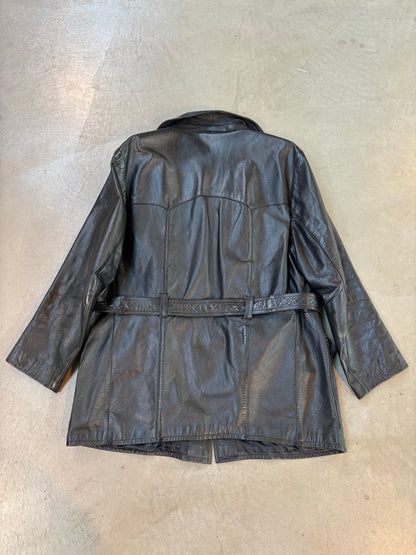Vintage Black Leather Trench Coat