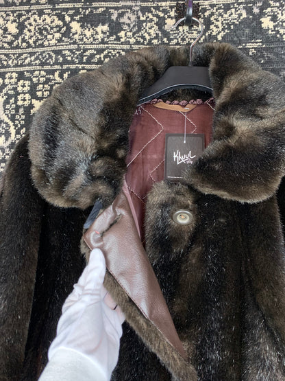 Vintage Dark Brown Faux Fur Long Coat