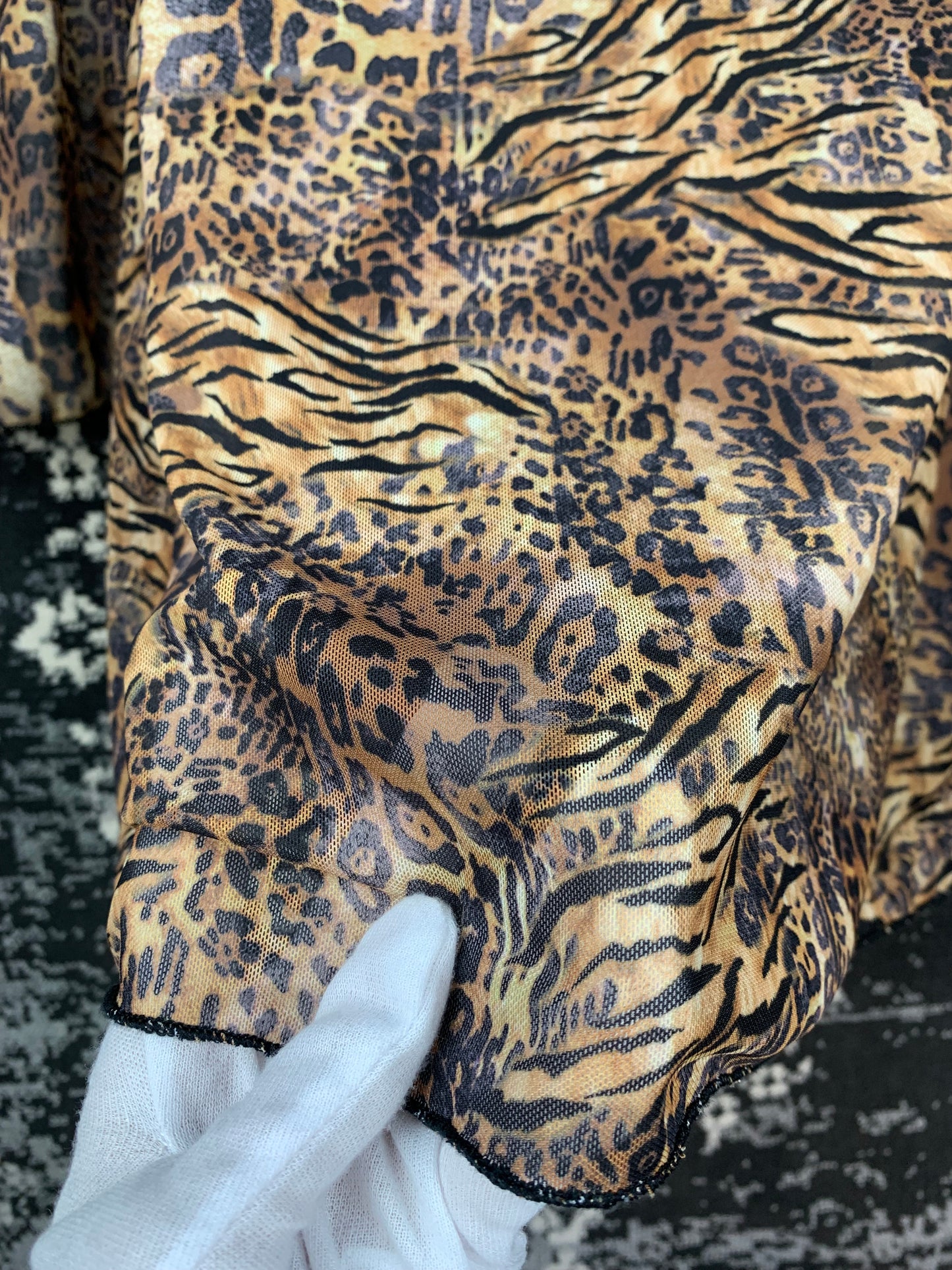 Womens Y2K Style Mesh Animal Print Long Sleeve Dress