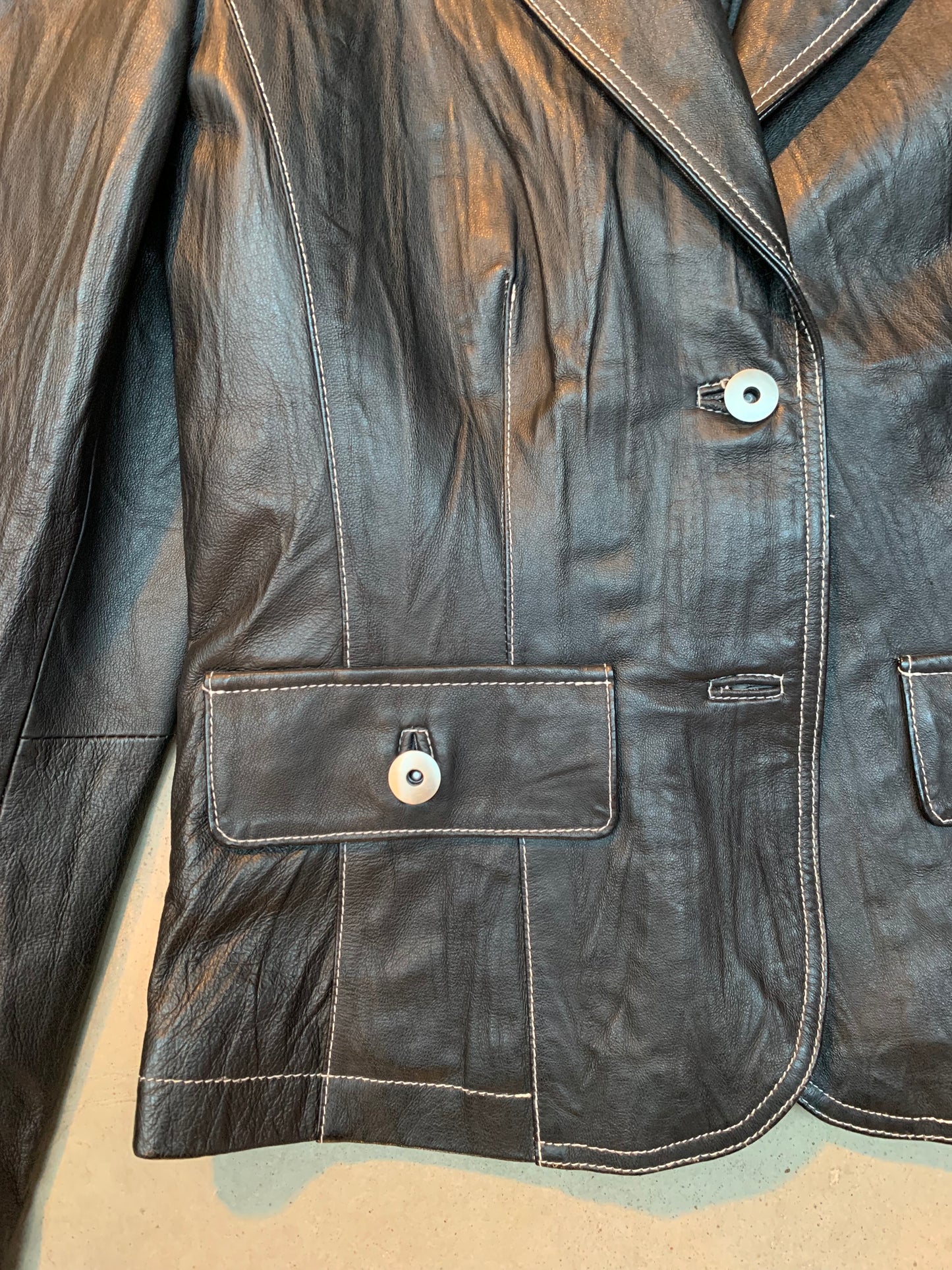 Women's Vintage Black Leather Button Up Jacket