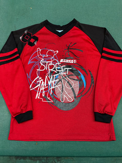 Vintage 90s Streetwear Red Black Graphic Basketball Long Sleeve