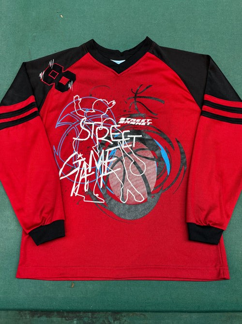 Vintage 90s Streetwear Red Black Graphic Basketball Long Sleeve