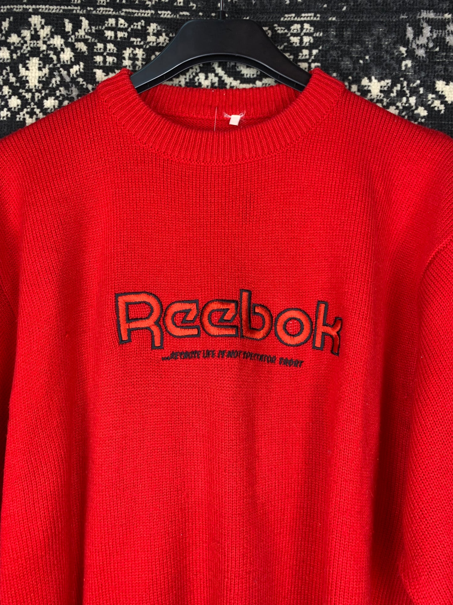 Mens Reebok Red Sweater Y2K Style Knit Crewneck Pullover