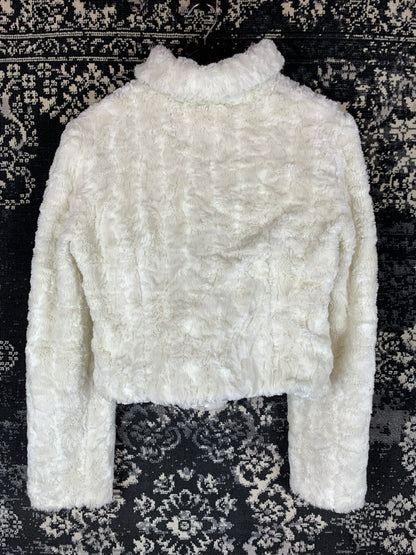 Womens White Faux Fur Zip Up Jacket