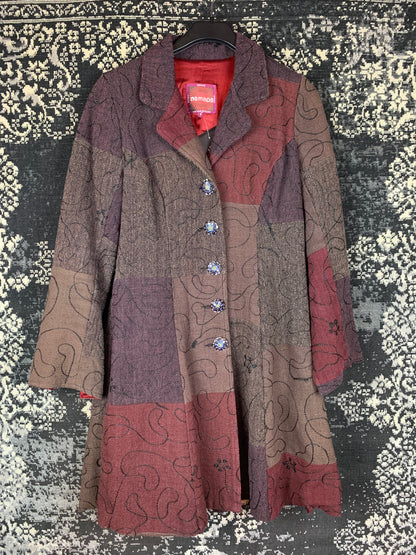 Nomads Patchwork Boho Coat with Colorful Embroidered Buttons