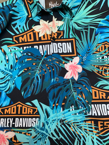 Vintage Harley-Davidson Tropical Hawaiian Style Button-Up Shirt
