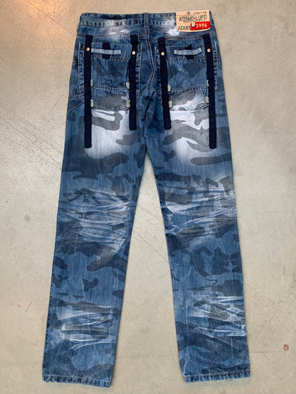 Y2K Men's Camo Print Blue Jeans