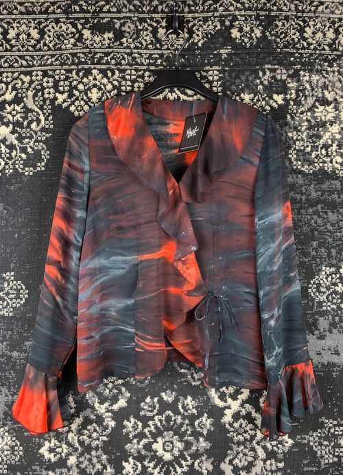 Women's Vintage Ruffle Tie Front Blouse