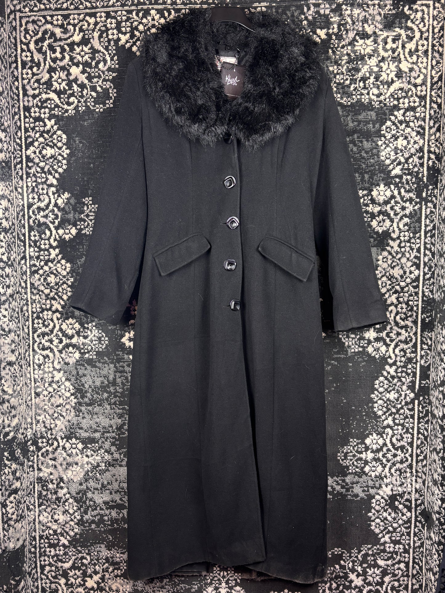 Elegant Women's Long Black Wool Blend Coat