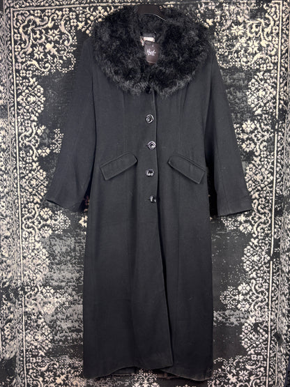 Elegant Women's Long Black Wool Blend Coat