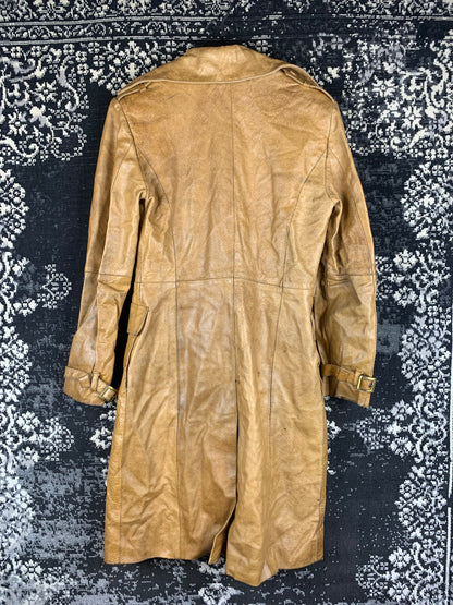 Women's Vintage Light Brown Long Leather Coat