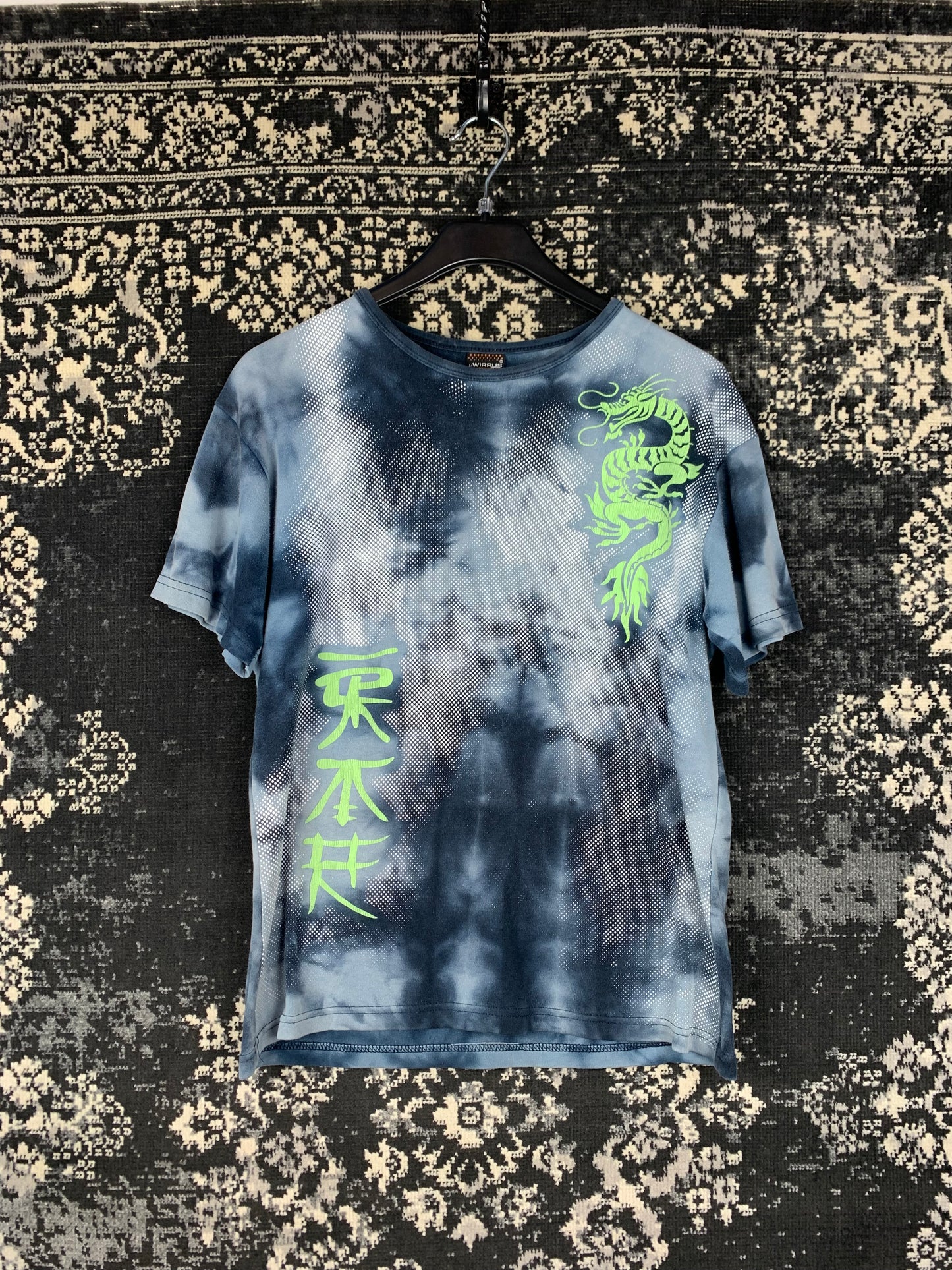 Y2K Men's Dark Blue Tie-Dye Tribal Print T-Shirt