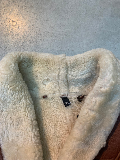 Men's Vintage Shearling Jacket with Plush Cream Fur Collar