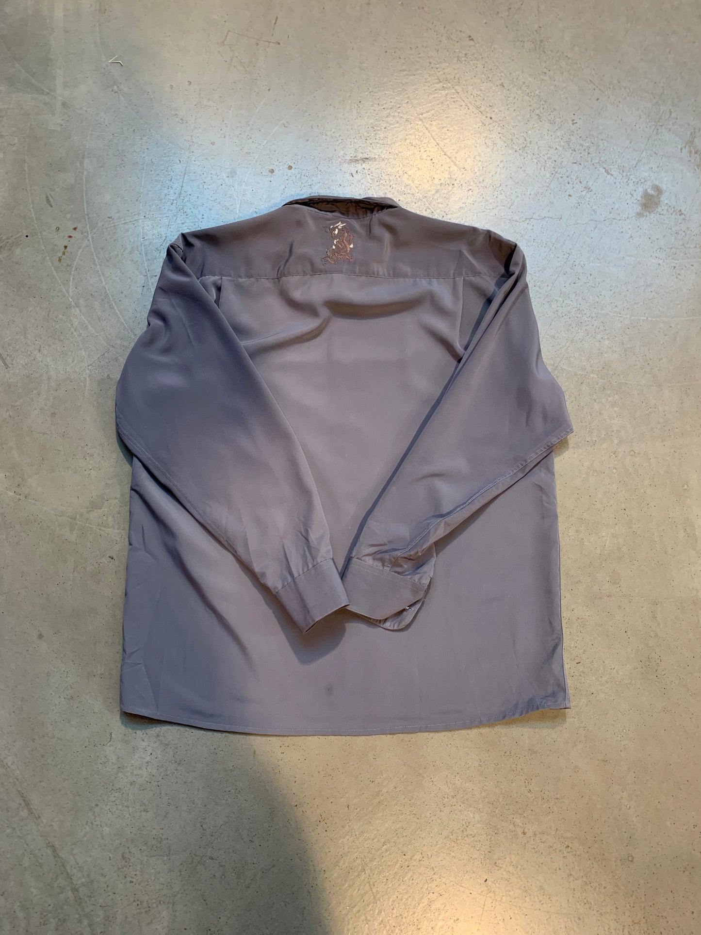 Y2K Men's Embroidered Dragon Grey Longsleeve Button-Up Shirt