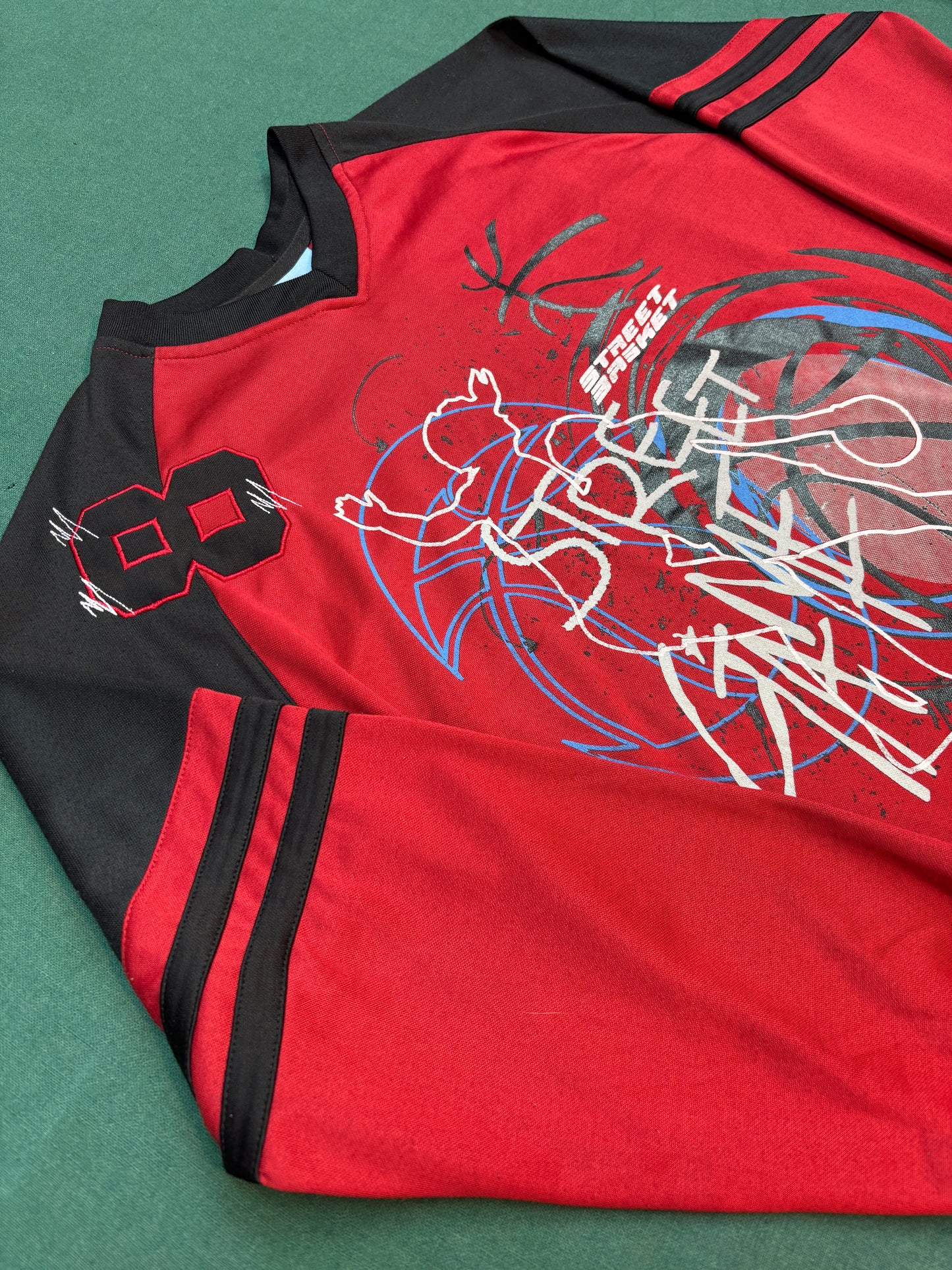 Vintage 90s Streetwear Red Black Graphic Basketball Long Sleeve