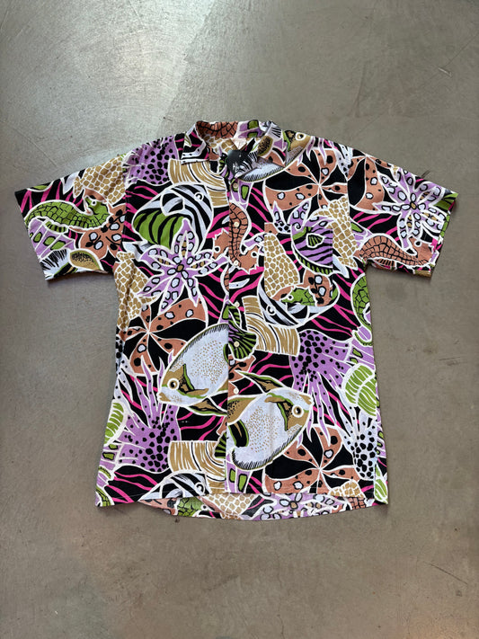 Vintage Ocean Print Short Sleeve Shirt