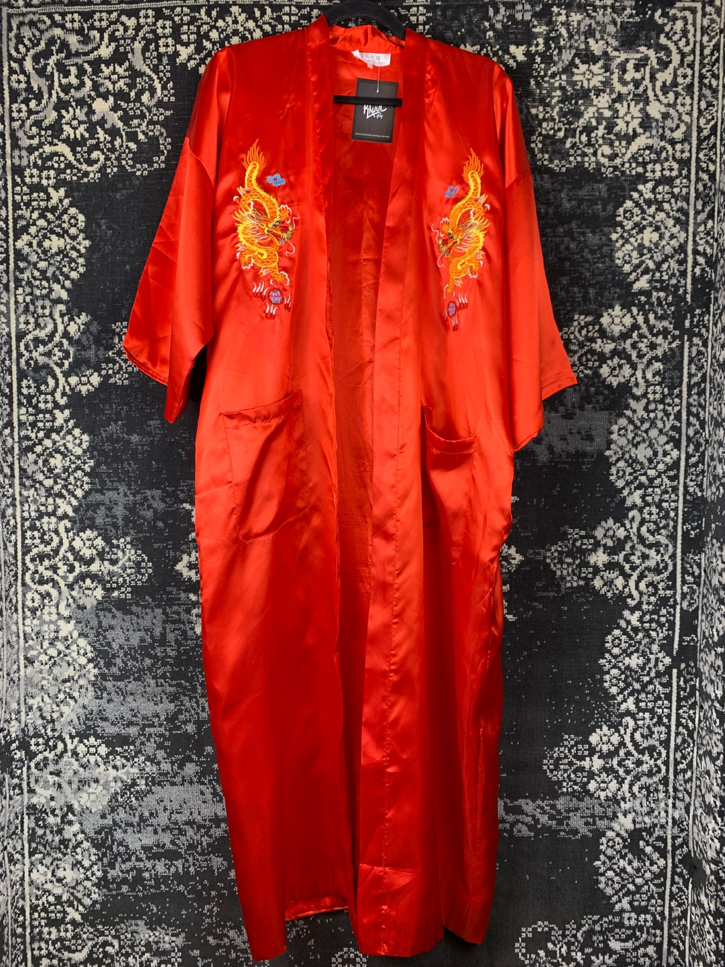 Women's Red Silk Dragon Embroidered Kimono