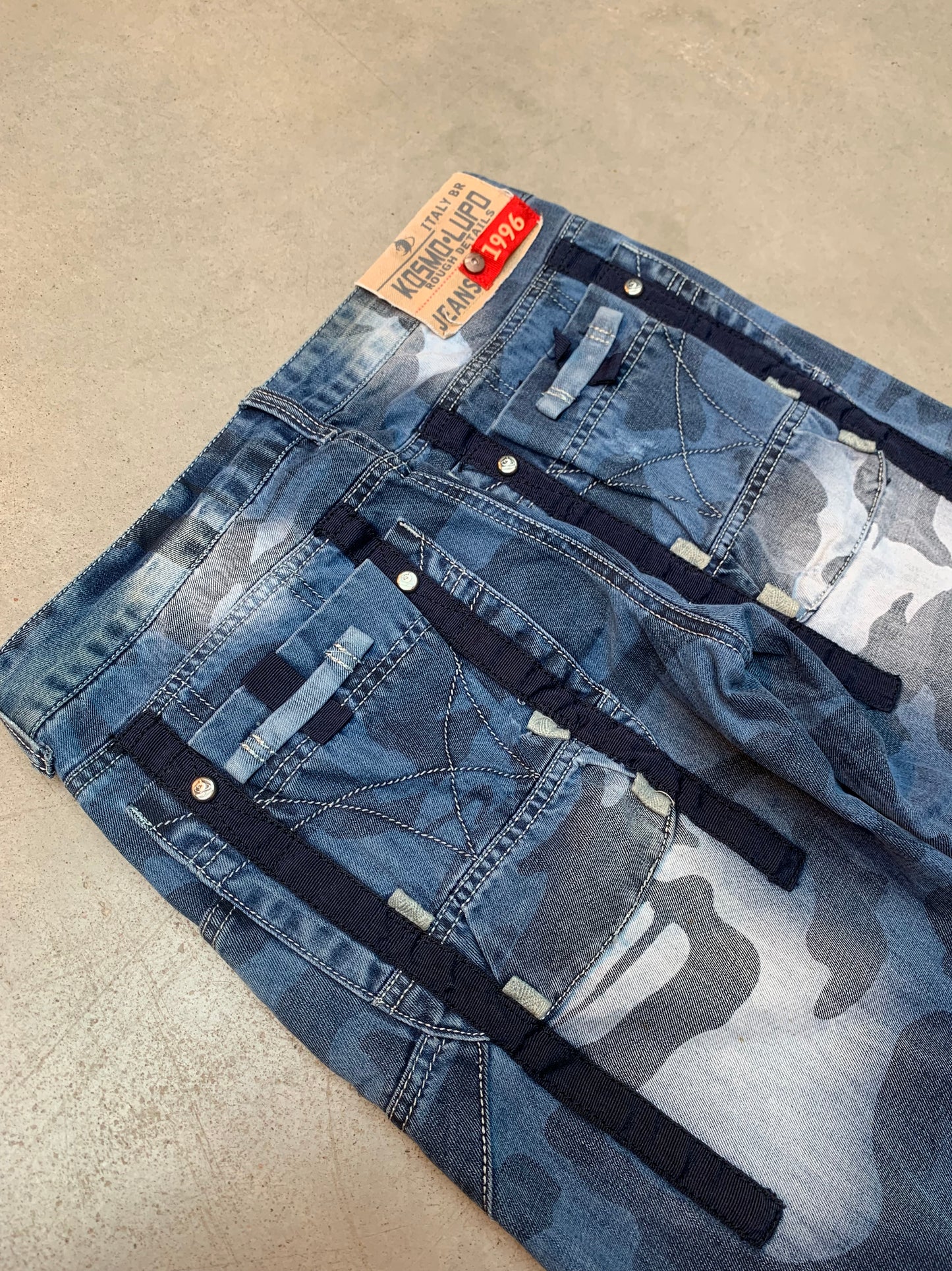 Y2K Men's Camo Print Blue Jeans