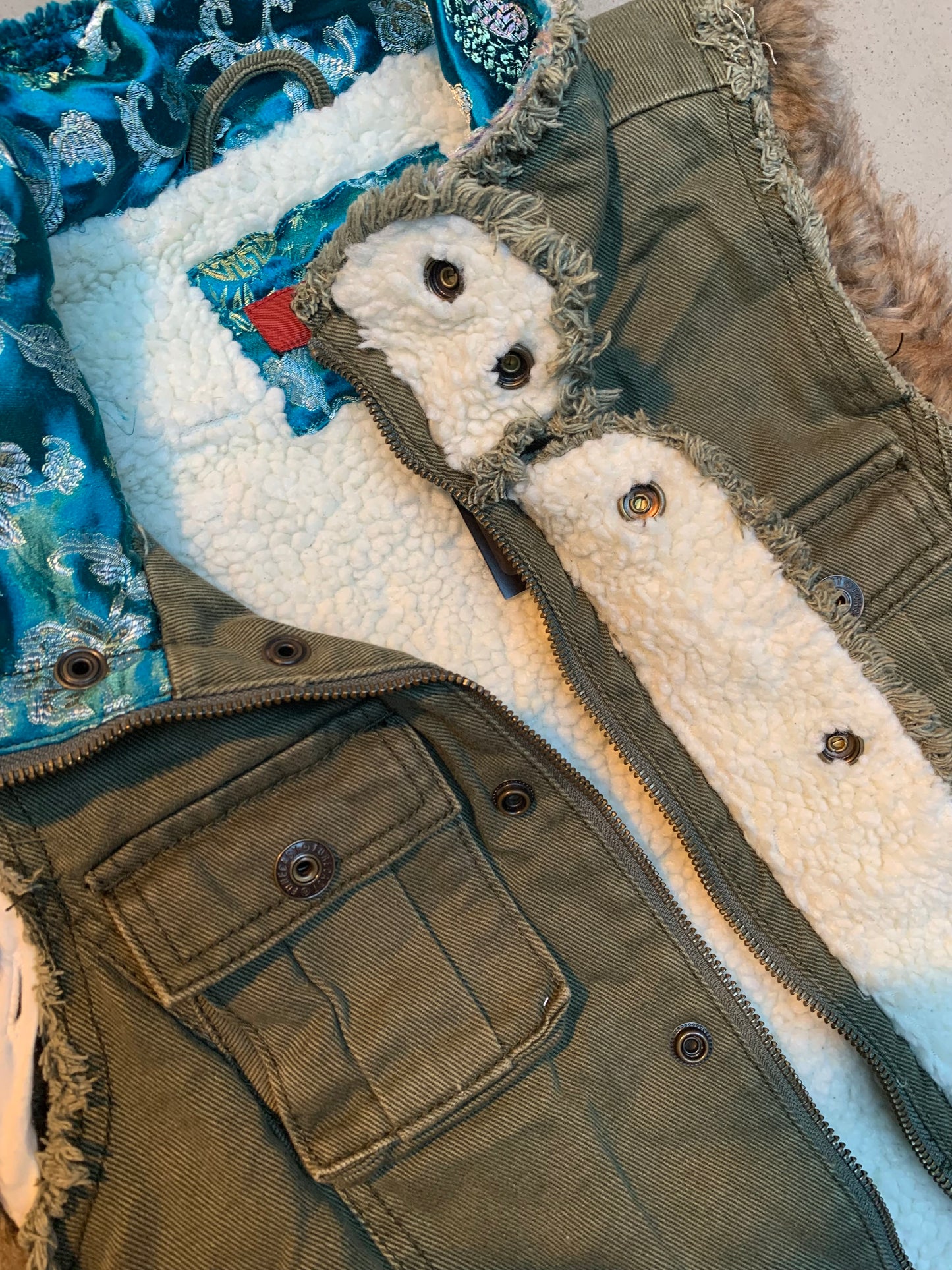 Y2K Khaki Green Forecast FCST-08 Sleeveless Denim Vest