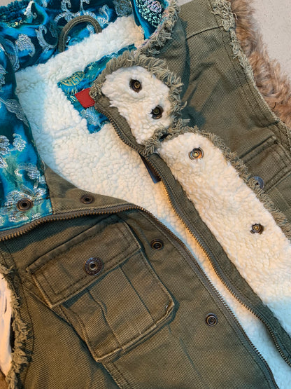 Y2K Khaki Green Forecast FCST-08 Sleeveless Denim Vest