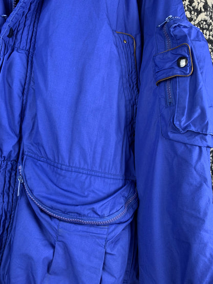 Men's Vintage Shuang Yu Electric Blue Puffer Bomber Jacket