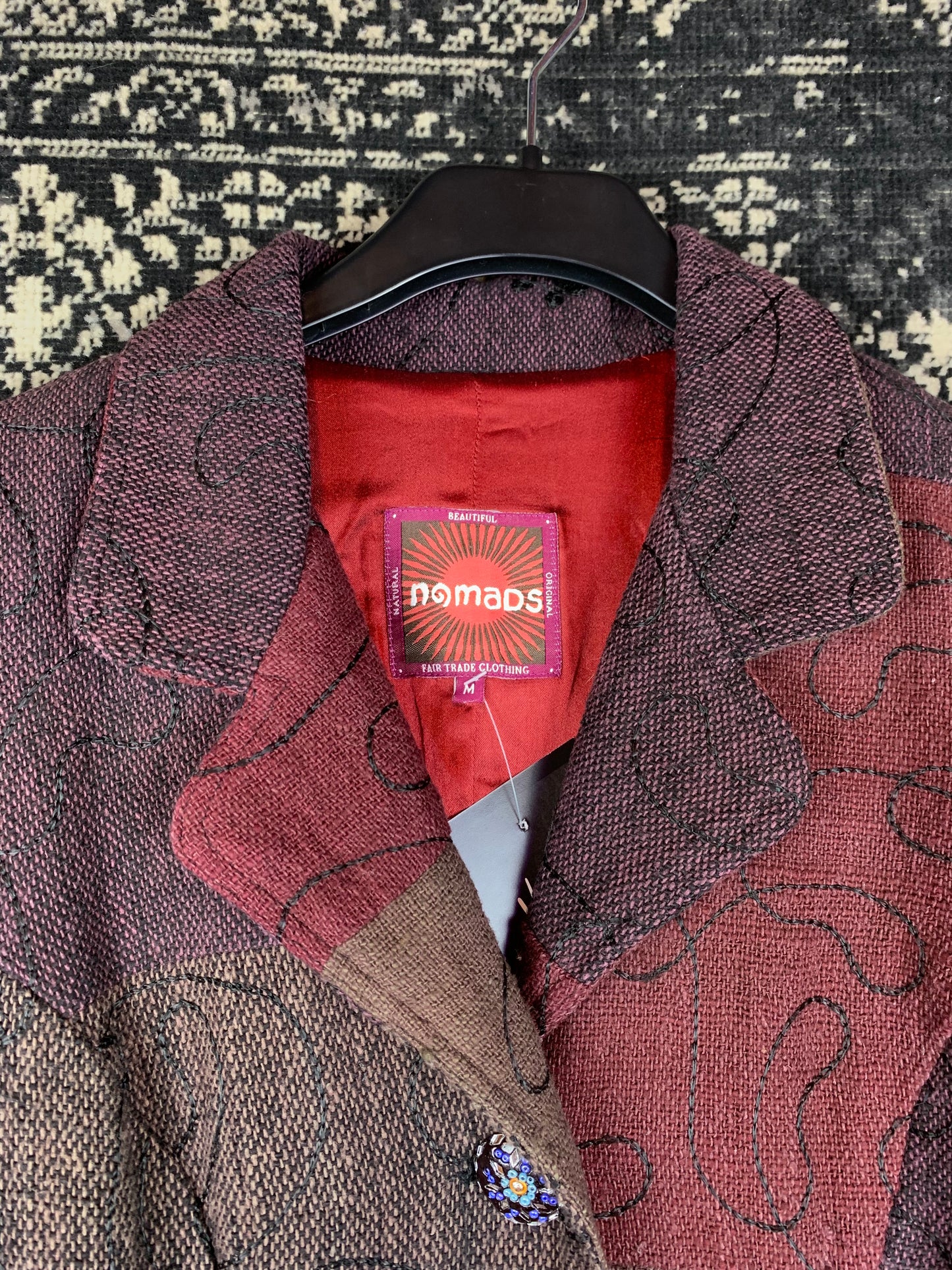 Nomads Patchwork Boho Coat with Colorful Embroidered Buttons