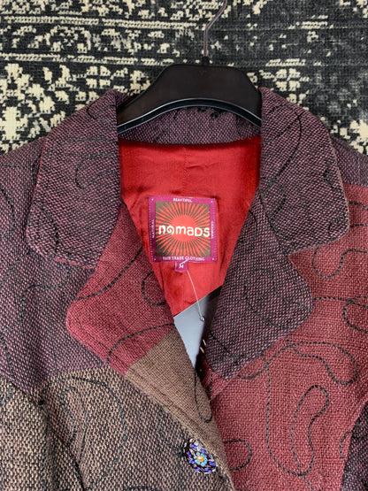 Nomads Patchwork Boho Coat with Colorful Embroidered Buttons