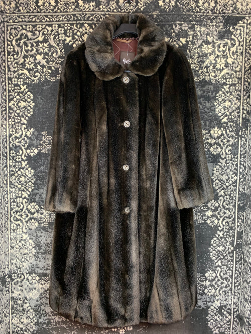 Vintage Dark Brown Faux Fur Long Coat