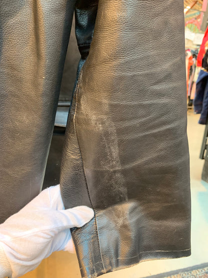 Black Vintage Leather Jacket With Button Closure