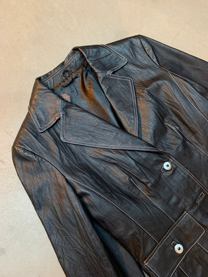 Women's Vintage Black Leather Button Up Jacket