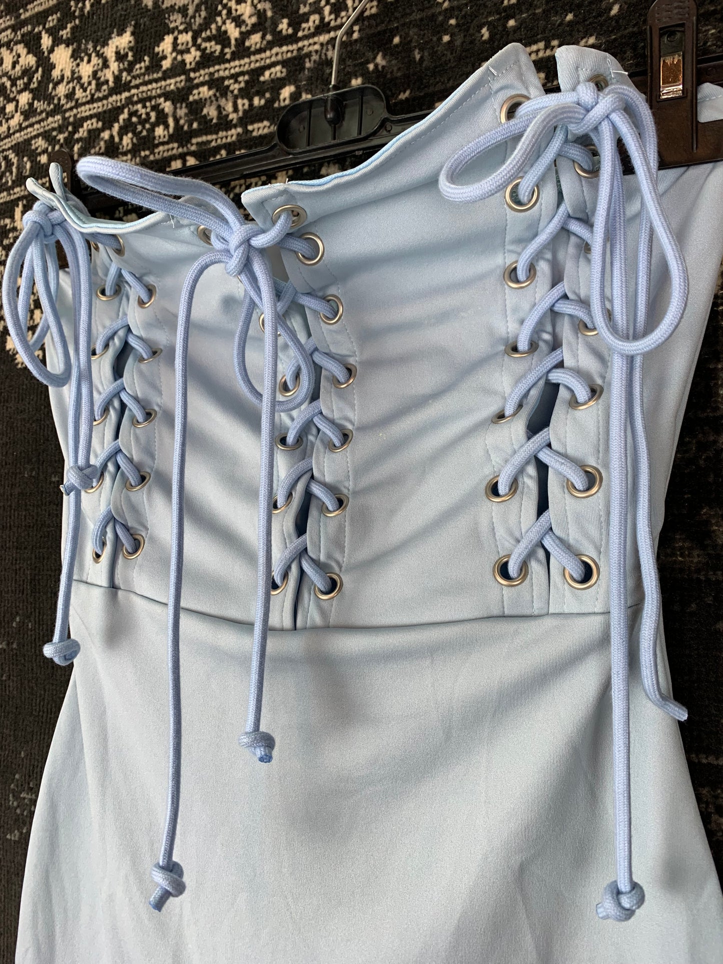 Y2K Women’s Light Blue Lace-Up Bodycon Mini Dress