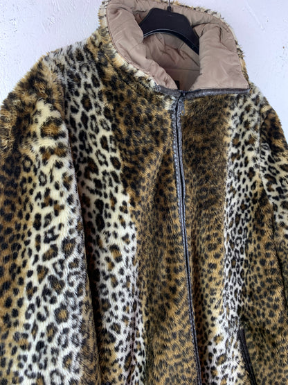 Y2K Cheetah Print Faux Fur Long Zip-Up Coat