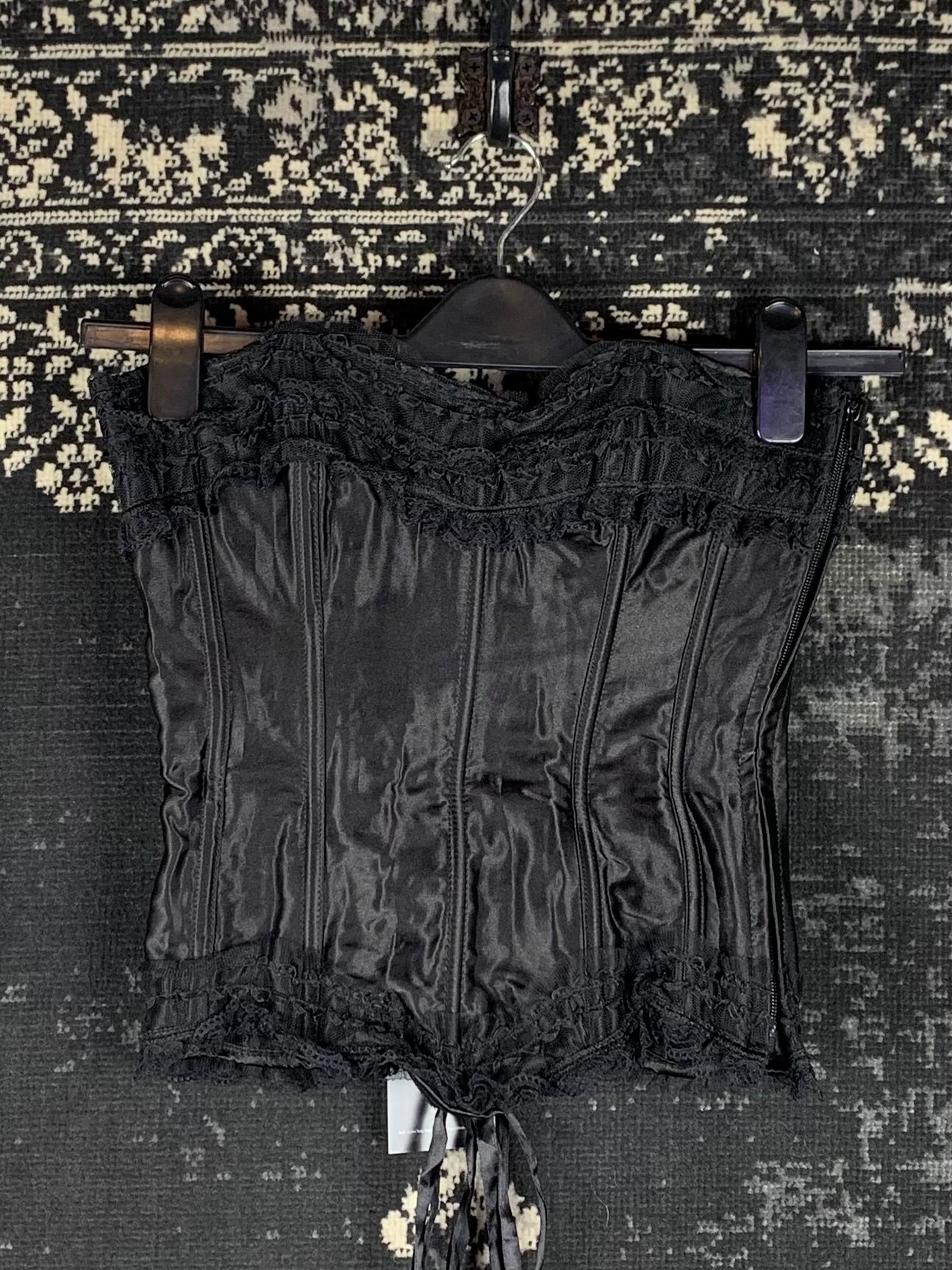 Women's Vintage Inspired Black Satin Lace-Up Corset Top