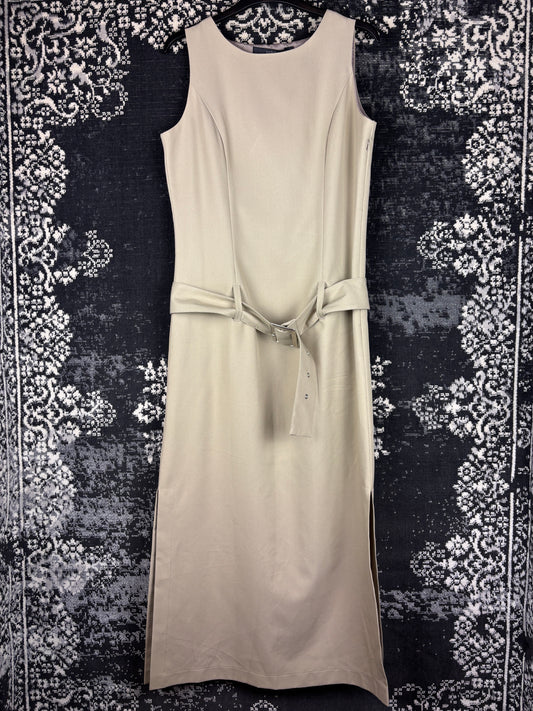 Women's Y2K Style Coffee Brown Long Sleeveless Dress with Belt