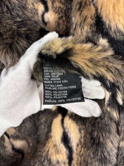 Women's Y2K Vintage Leather Coat with Faux Fur Trim