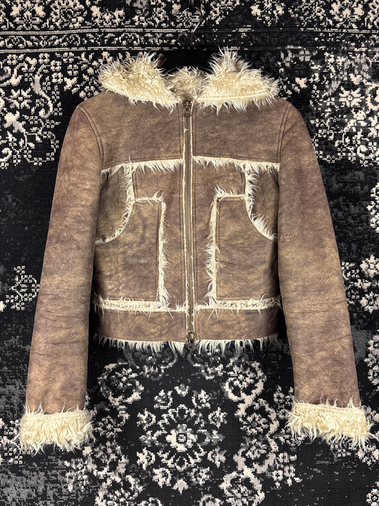 Women's Y2K Cocoa Brown Hooded Suede Jacket