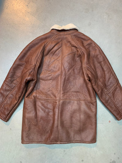 Men's Vintage Shearling Jacket with Plush Cream Fur Collar