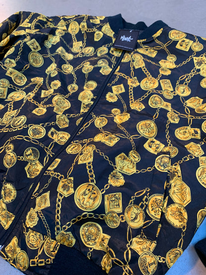 Vintage Black Bomber Jacket With Gold Chain