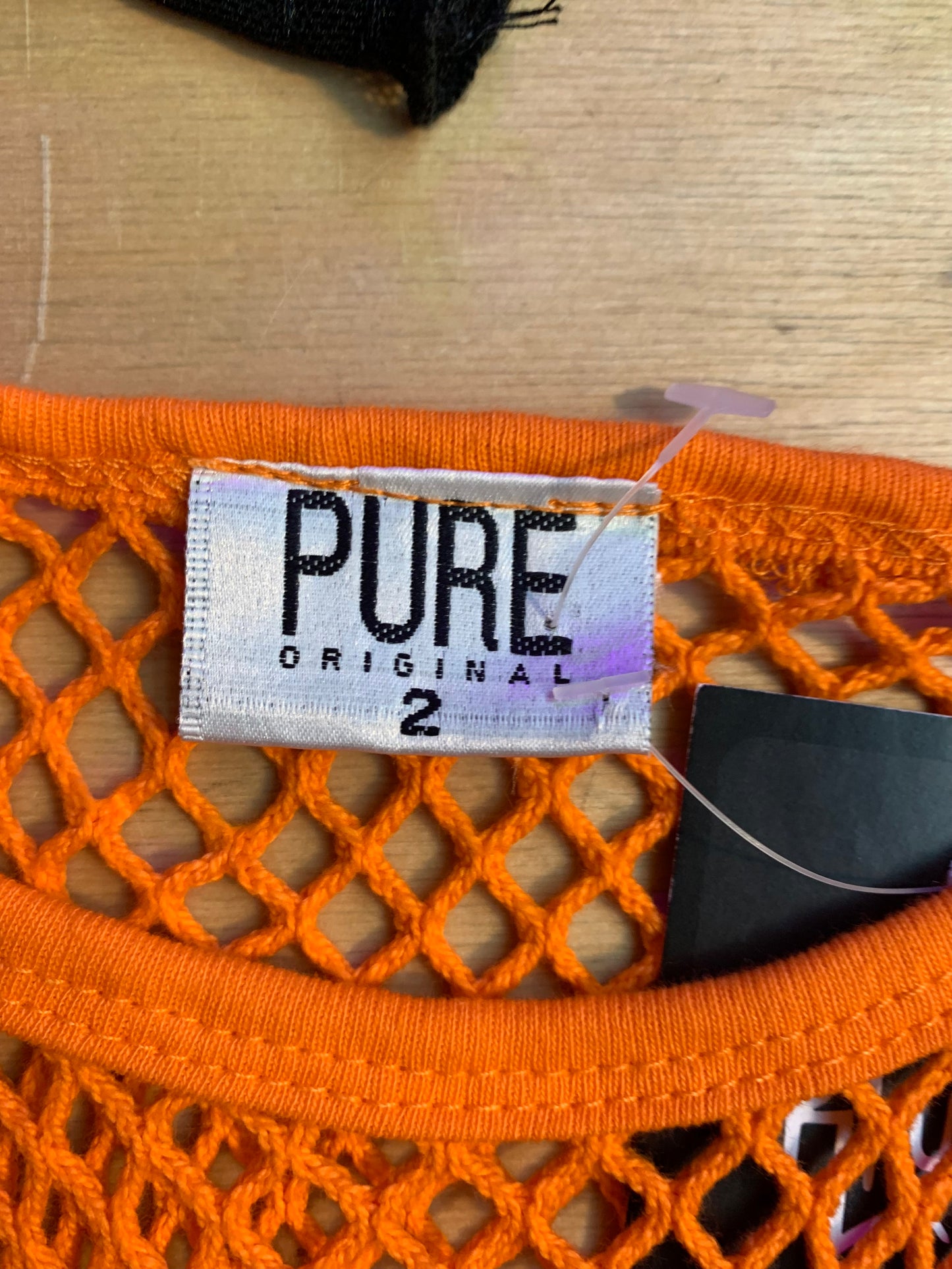 Vintage Y2K Women's Bright Orange Fishnet Mesh Top