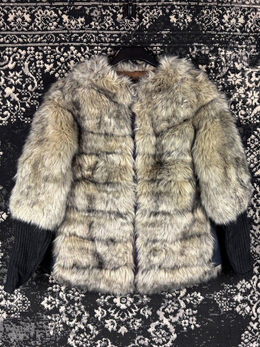 Women's Y2K Light Brown Faux Fur Zip Jacket