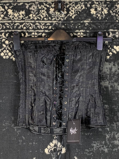 Women's Black Lace-Up Floral Pattern Corset Top