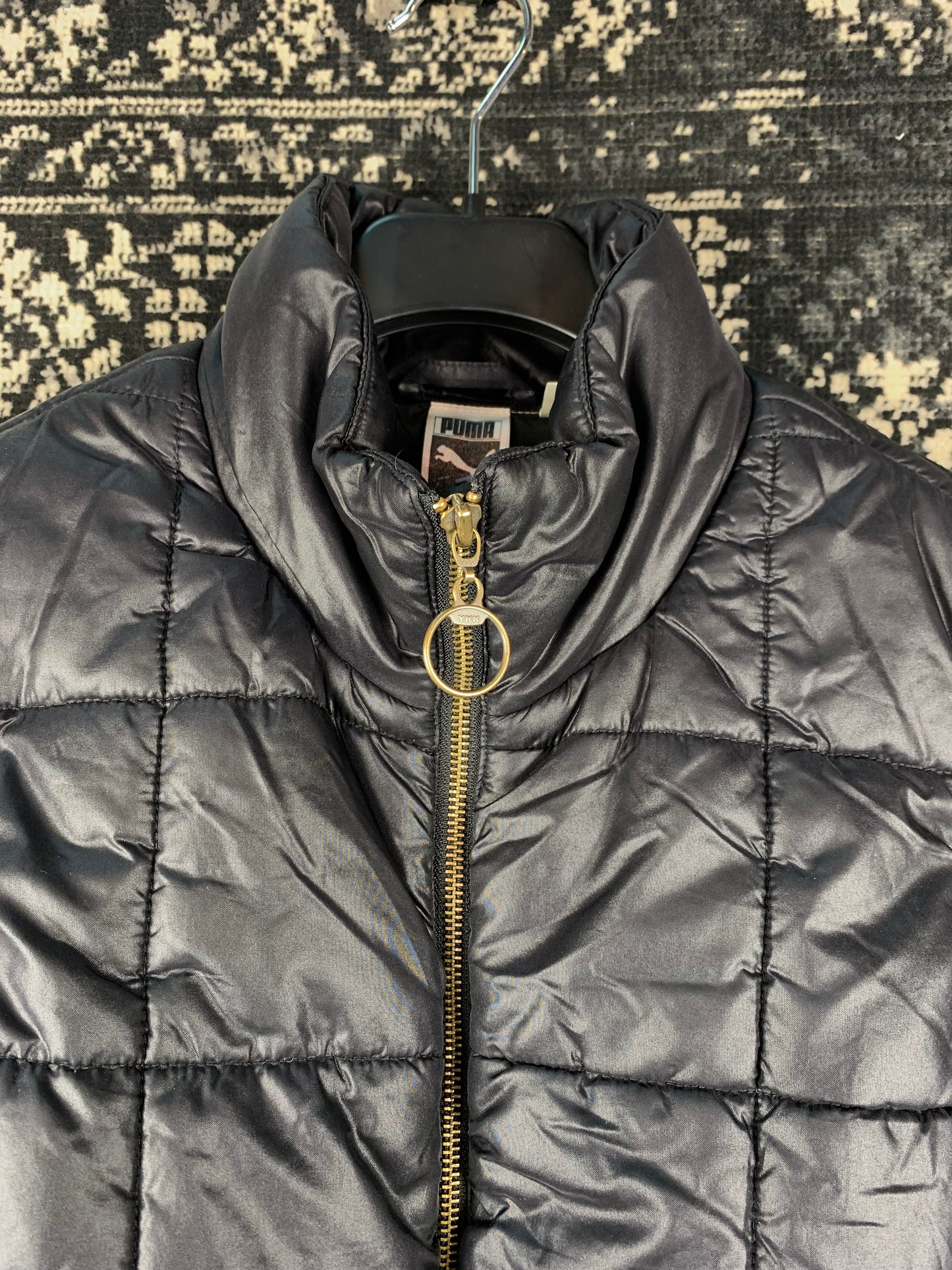 Puma Black Quilted Jacket with Gold Zip Detail