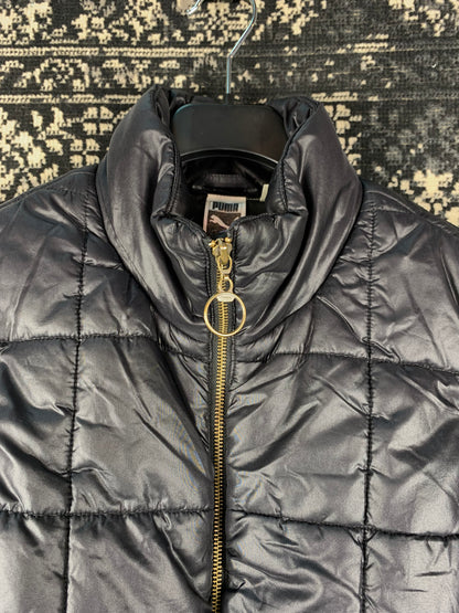 Puma Black Quilted Jacket with Gold Zip Detail