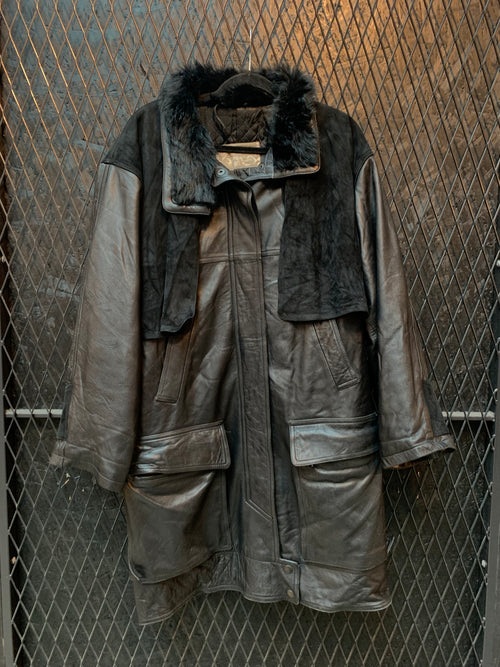 Women's Vintage Cesare Piccini Black Leather Trench Coat