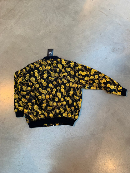 Vintage Black Bomber Jacket With Gold Chain